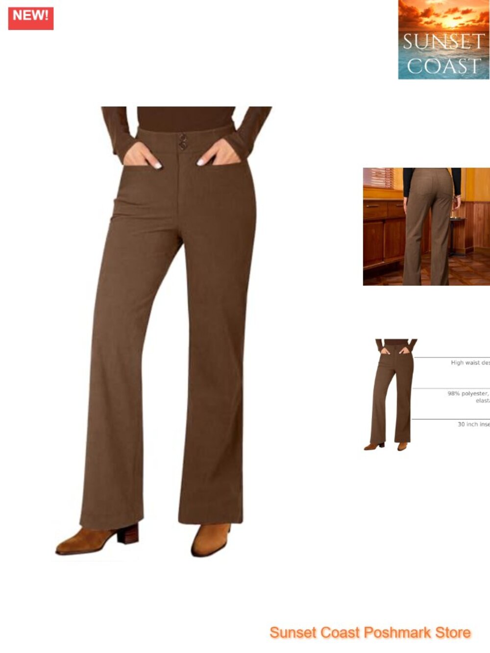 Corduroy Wide Leg Pants High Waisted Elastic Waist Trousers Work Casual